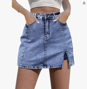 luvamia 女式短裙牛仔迷你裙侧开叉高腰牛仔短裤弹力